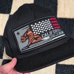 California Republic Flat Bill Hat Adjustable Black Wynn Headwear Bear Flag